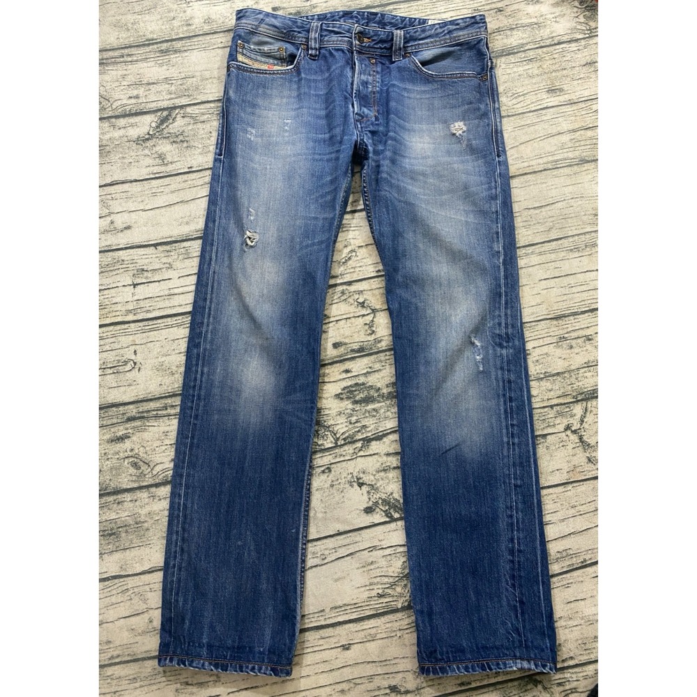 Diesel Mens 31x32 (Fits 33x32) Safado Slim Straight Distressed Denim Jeans